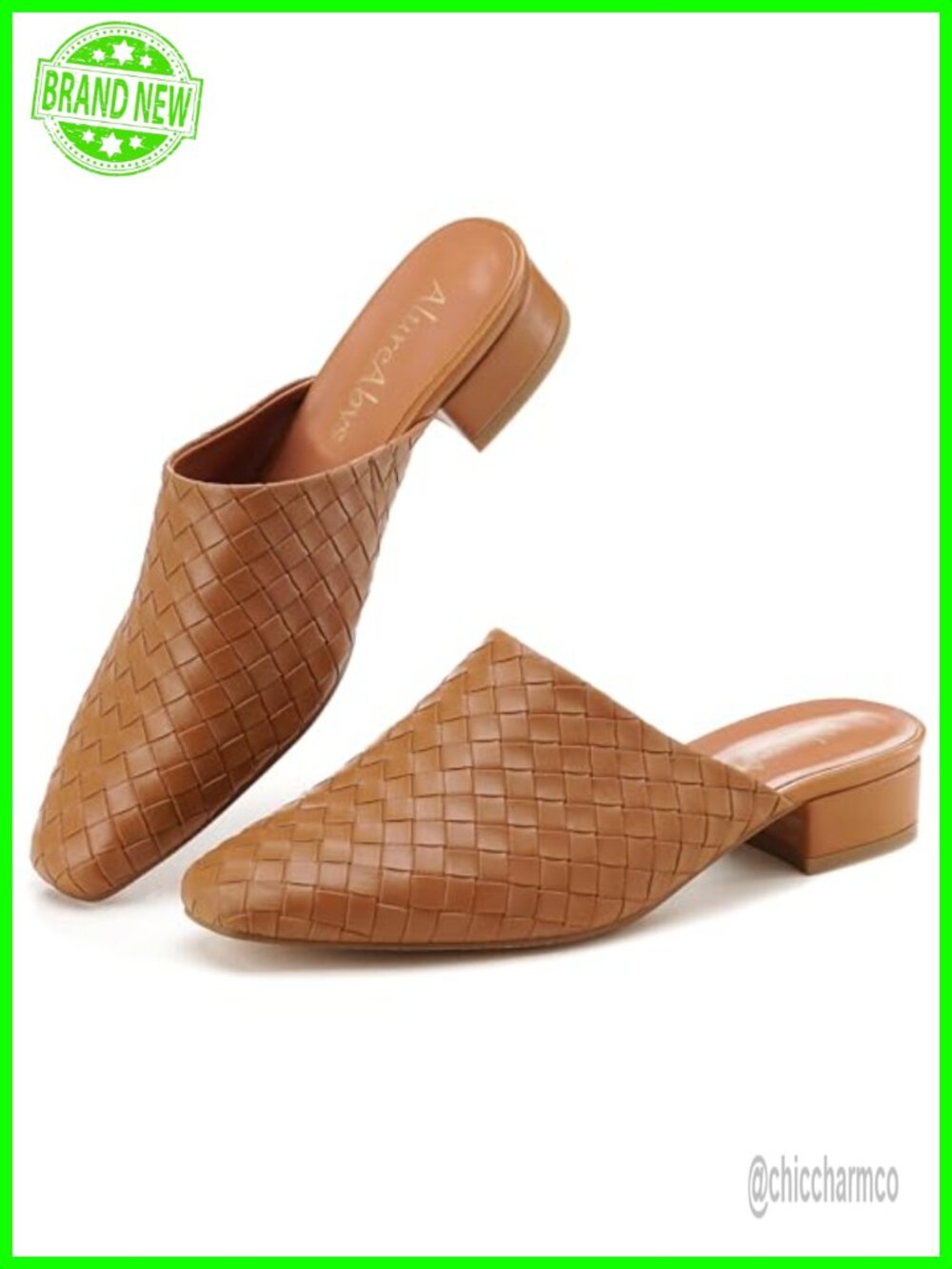 Woven Mule Shoes Closed Toe Slip On Low Block Heel Dress Mules